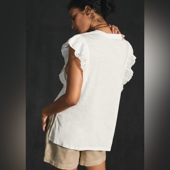 Anthropologie Pilcro White Sustainable Eyelet Ruffle Sleeved Top - Picture 3 of 8